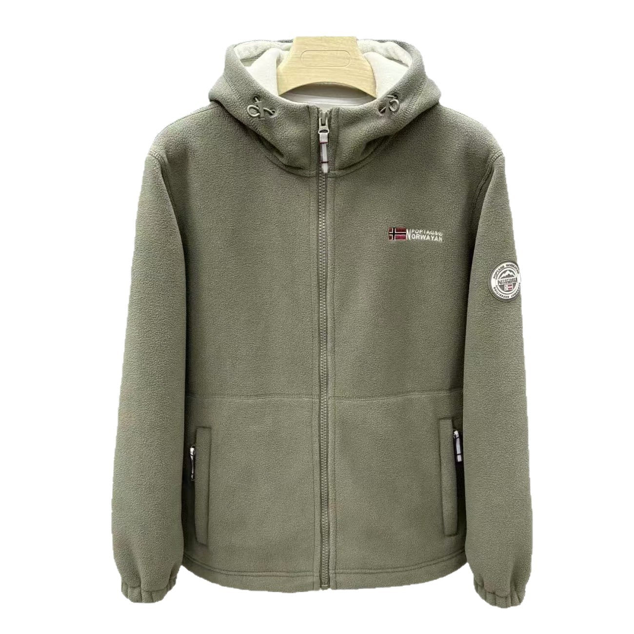 Men's Warm Fleece Hooded Jacket with Sherpa Lining, Wind Protection & Zipper Pockets Chichicherry