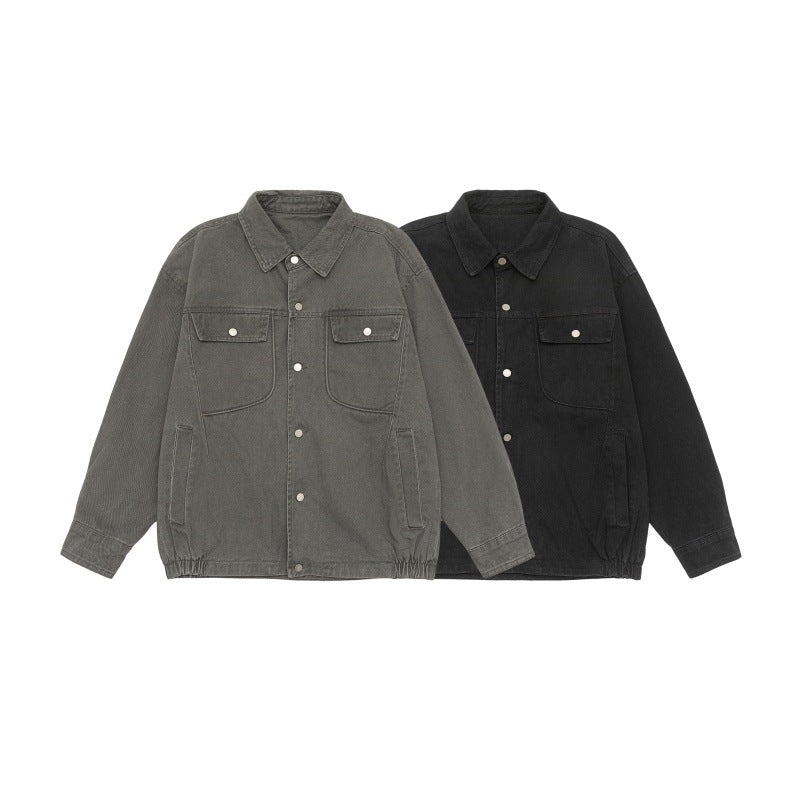 Unisex Oversize Workwear-Bomber Jacket with Snap Front and Elastic Waist Chichicherry