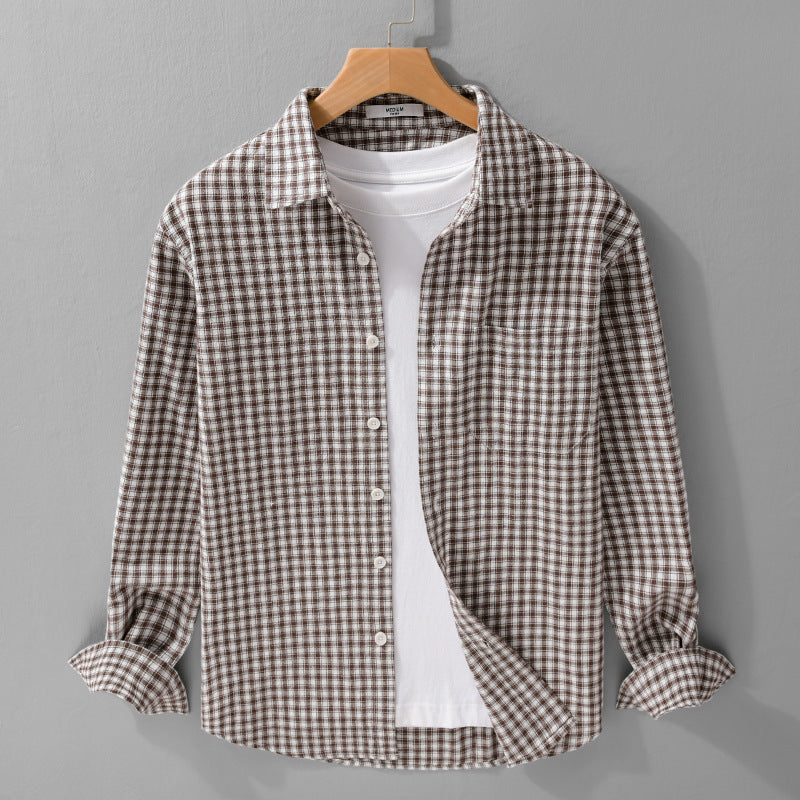 Men's Check Lounge Shirt Jacket made of Cotton Blend with Relaxed Fit and Button-Down Front Chichicherry