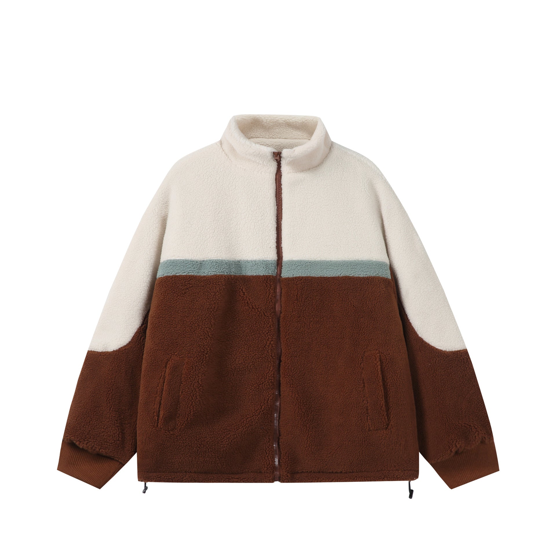 Unisex Oversized Sherpa-Fleece Jacket with Stand Collar and Front Zip Chichicherry