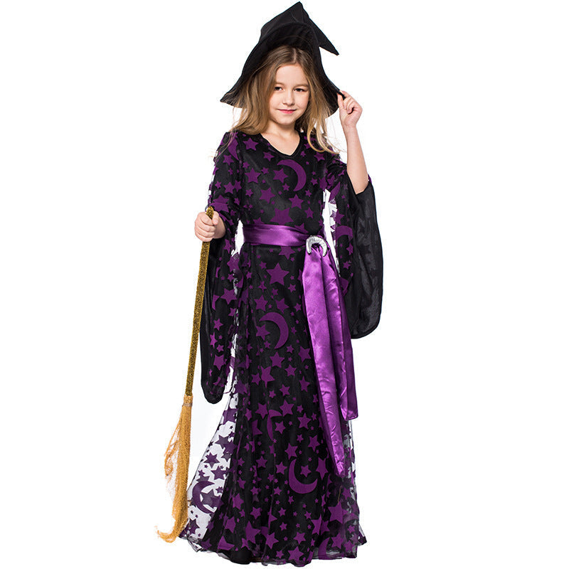 Girls Wizard Costume with Shimmering Cape and Detailed Hat Chichicherry