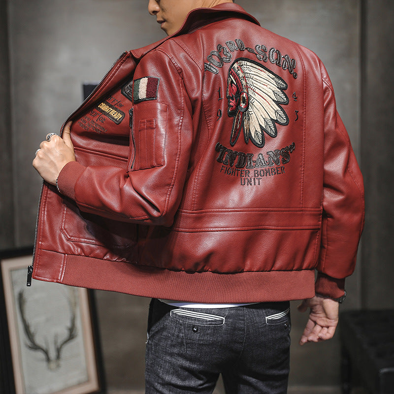 Men's bomber jacket in pilot look made of faux leather with applied patches and multifunctional pockets Chichicherry