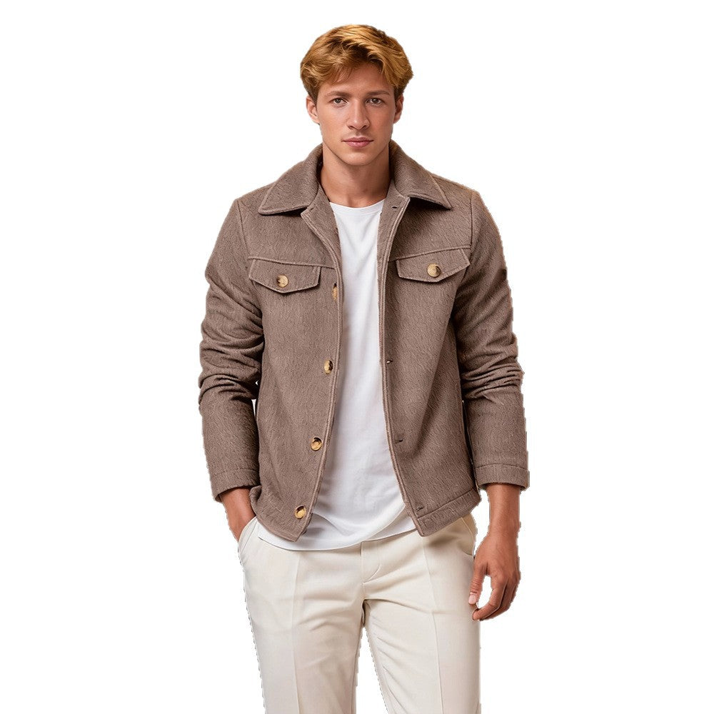 Men's short jacket made of suede imitation with shirt collar and patch pockets Chichicherry