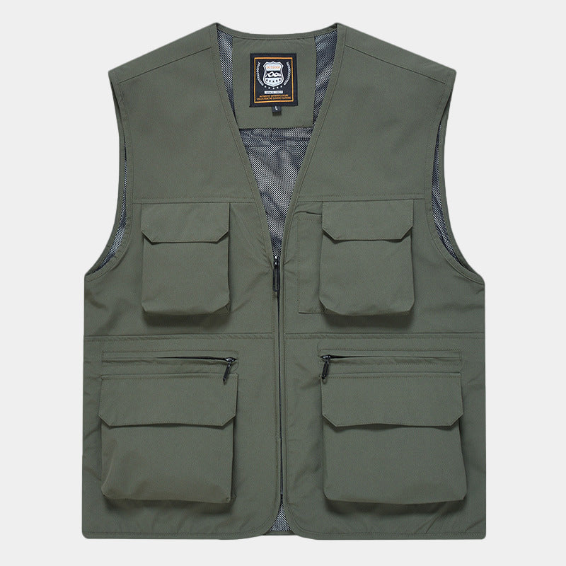 Men's Multifunctional Utility Vest made of technical canvas with mesh lining and front zipper Chichicherry