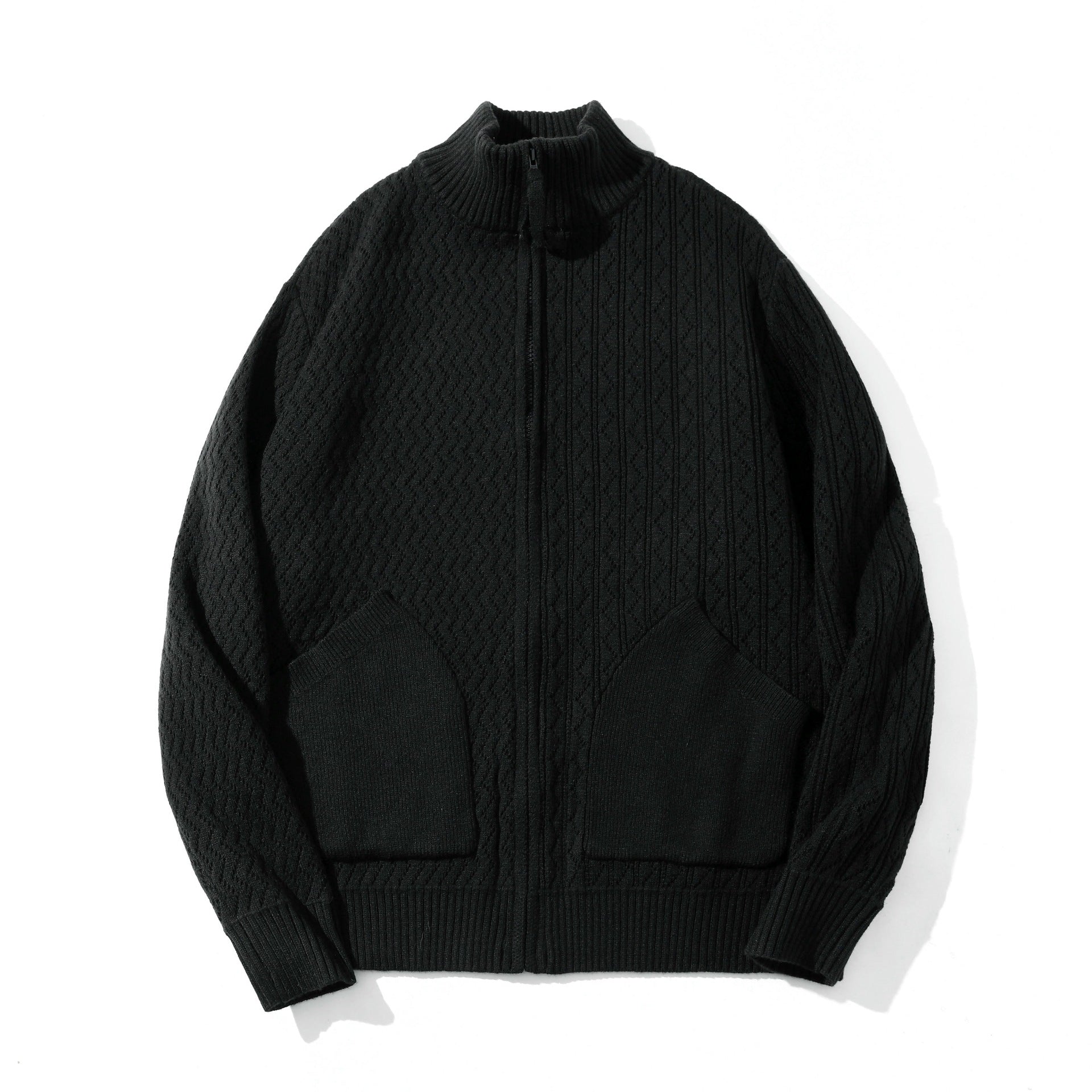 Unisex structured knit zip jacket with high ribbed collar and kangaroo pockets Chichicherry