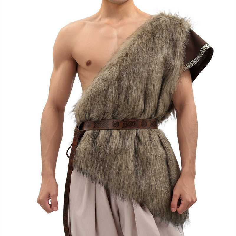 Unisex shoulder cape made of faux fur with decorative leather belt and asymmetrical cut Chichicherry