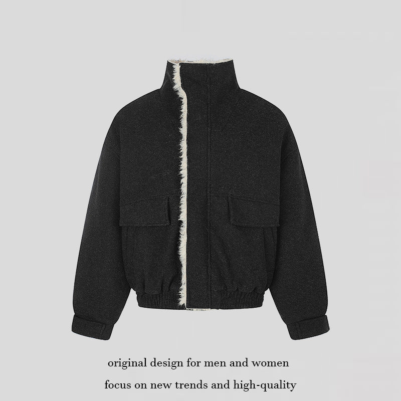 Women's short quilted blouson jacket with faux fur lining, stand-up collar, and patch pockets Chichicherry