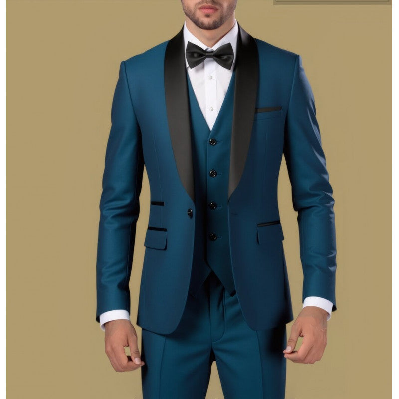 Men's Tailored Three-Piece Tuxedo with Shawl Collar and Satin Lapel Chichicherry