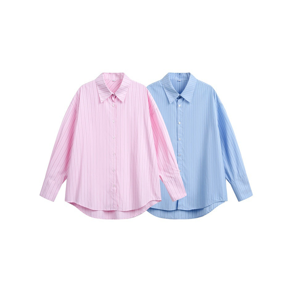 Women's Relaxed-Fit Boxy Shirt Blouse with fine ribbed texture and extended back hem Chichicherry