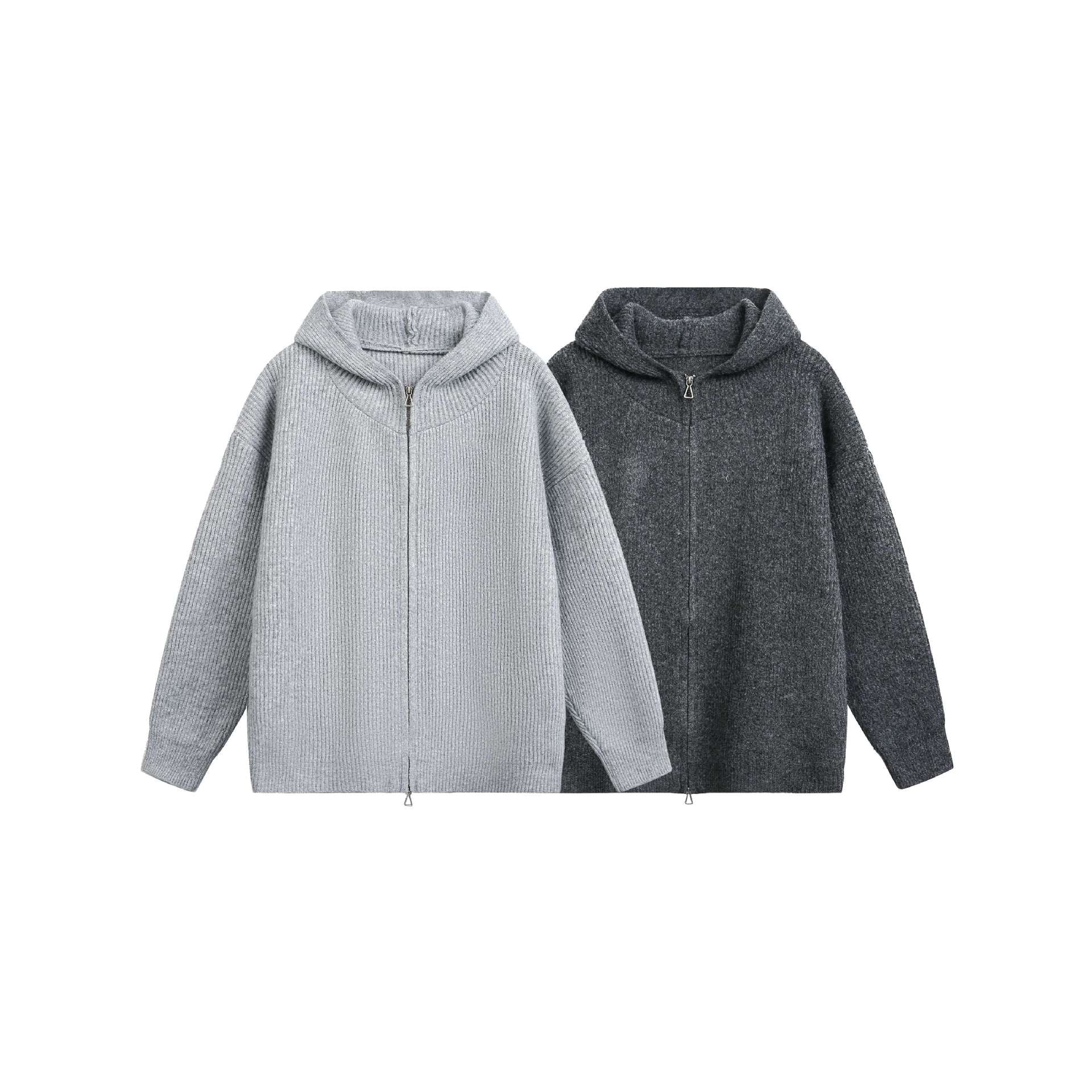 Women's Chunky Ribbed Hooded Zip Jacket with Stand-Up Collar and Two-Way Zipper Chichicherry