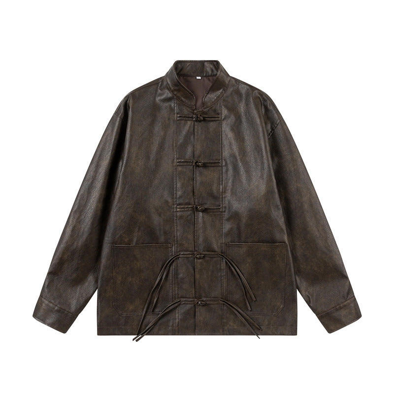 Unisex Asian inspired oversized jacket with mandarin collar and knot closures Chichicherry