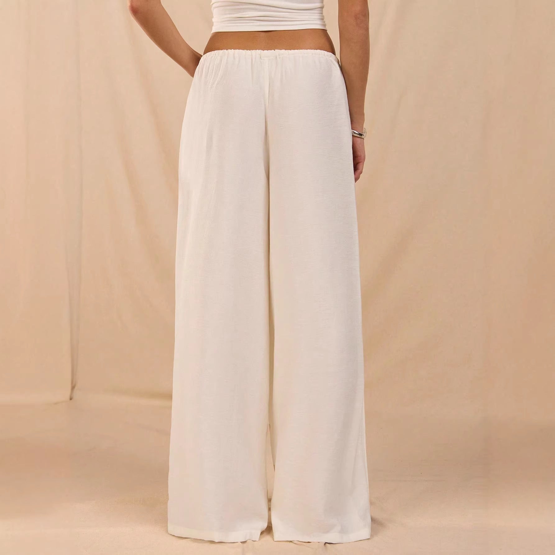 Ladies Wide Relax Pants made of Viscose-Linen Blend with Elastic Waistband and Drawstring Chichicherry