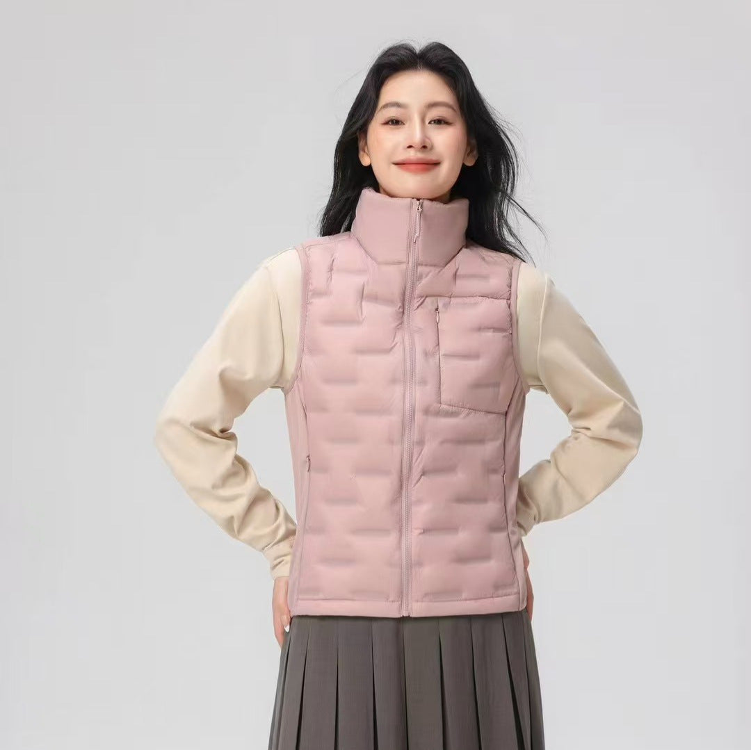 Women Light Thermo Quilted Vest with Stand-up Collar and Wind-resistant Side Inserts Chichicherry