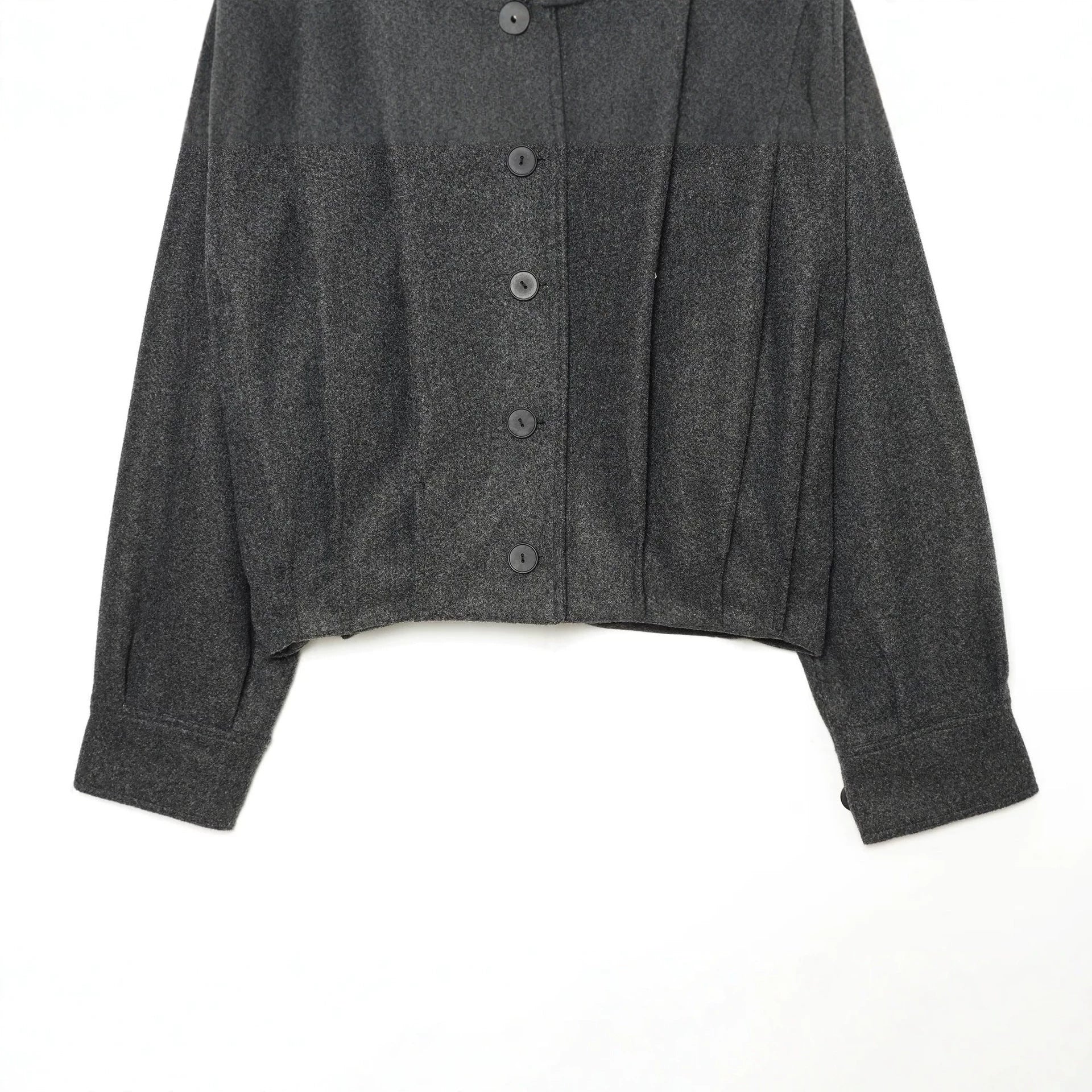 Women's Cropped Cape Jacket with High Stand Collar, Shoulder Straps and Continuous Button Placket Chichicherry