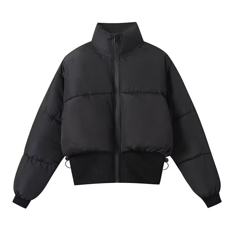 Ladies short padded bomber-style puffer jacket with high stand-up collar and elastic waistband Chichicherry