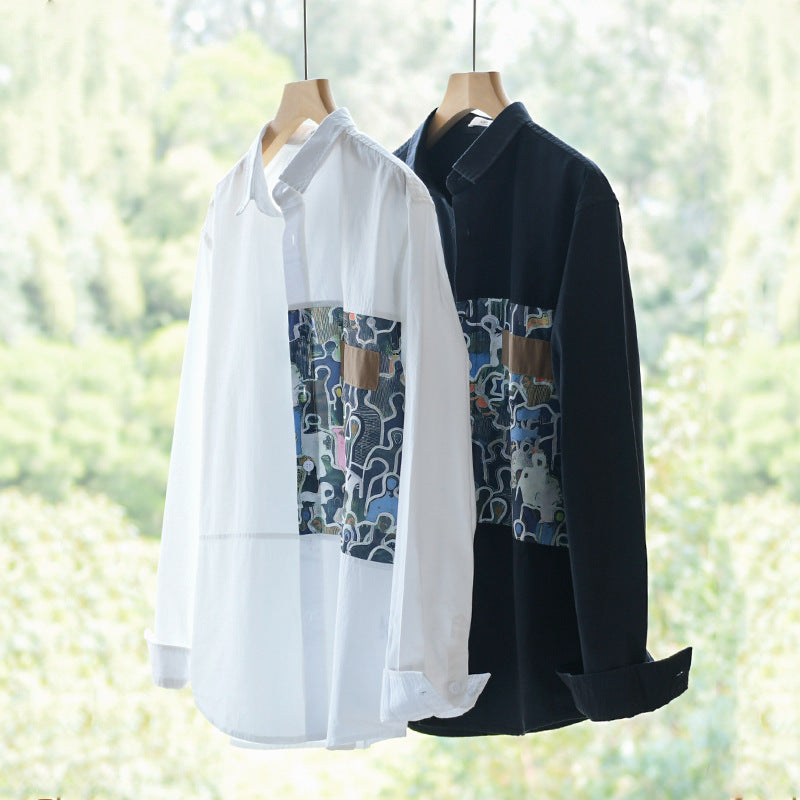 Men's cotton shirt with large art print chest patch and Kent collar Chichicherry