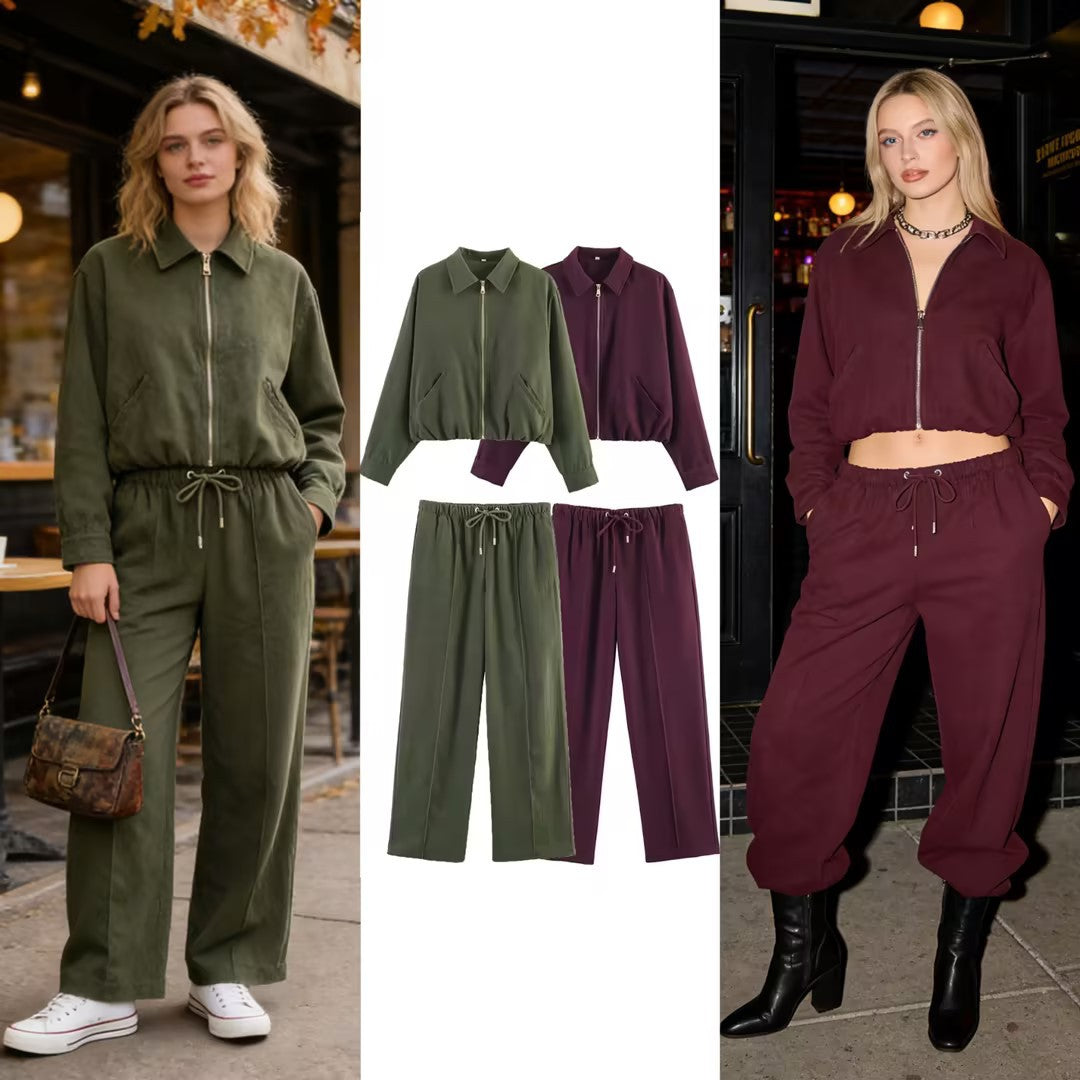 Ladies short cropped bomber jacket with zipper, shirt collar and elastic hem Chichicherry