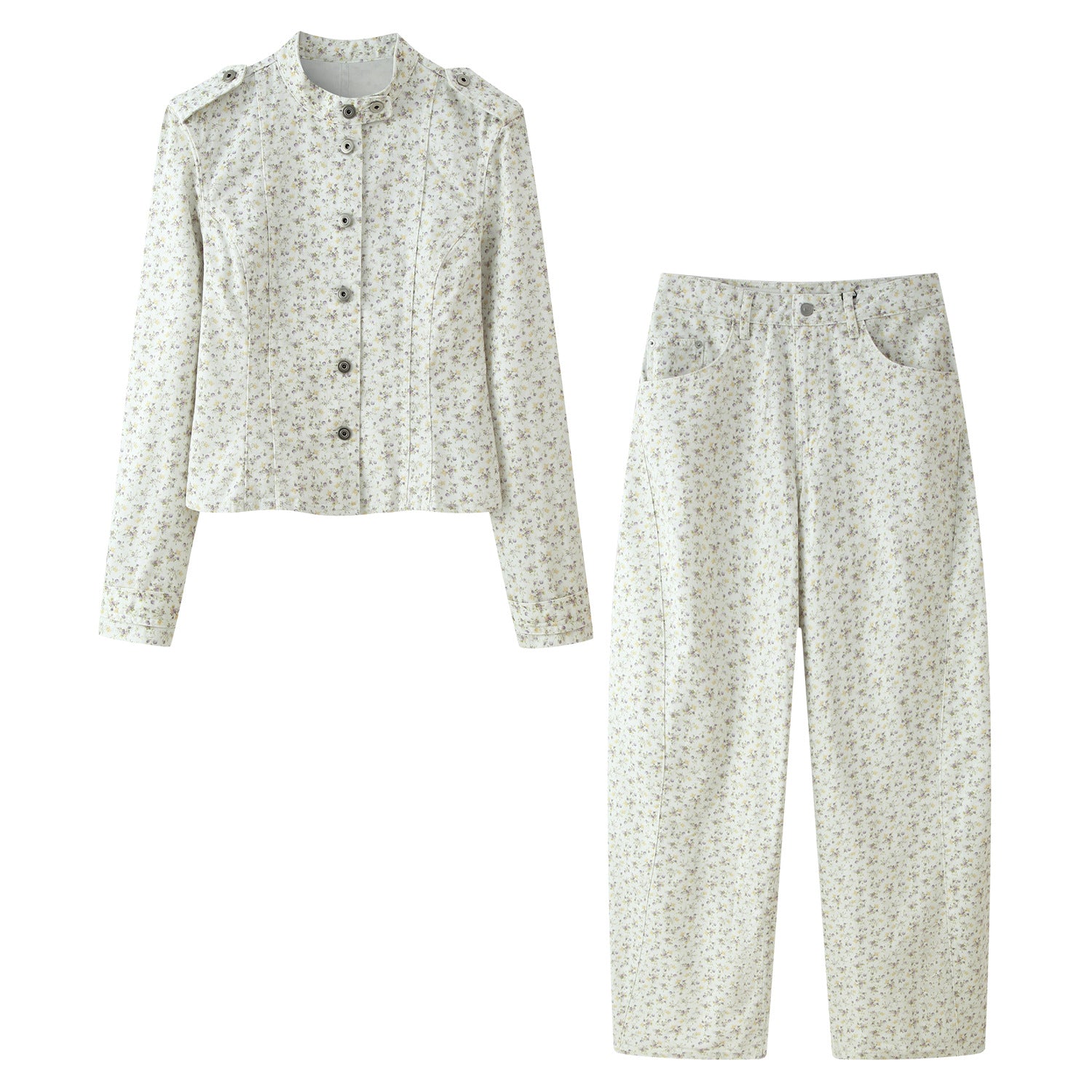 Women's high-waisted wide pants with floral all-over print and straight leg Chichicherry