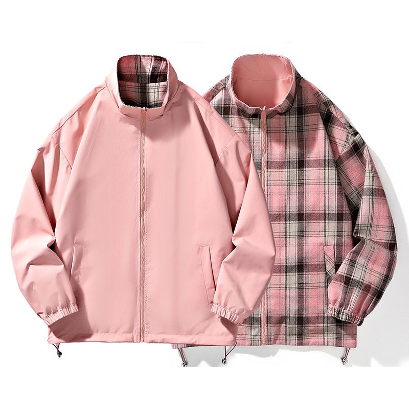 Men's loosely cut transitional jacket with checkered lining and stand-up collar Chichicherry