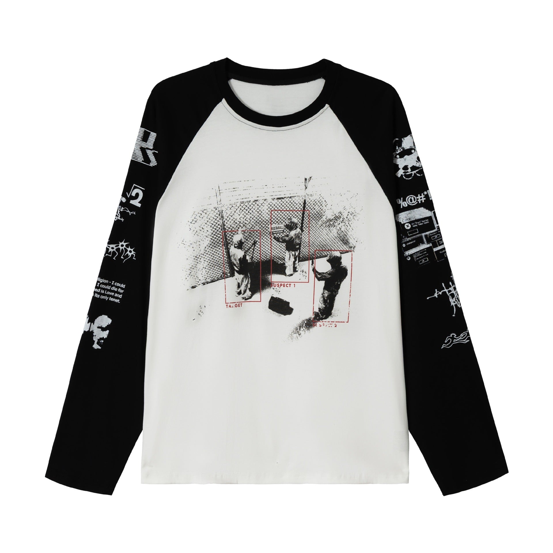 Unisex Long Sleeve Raglan Shirt with Graphic Print and Contrasting Crew Neck Chichicherry