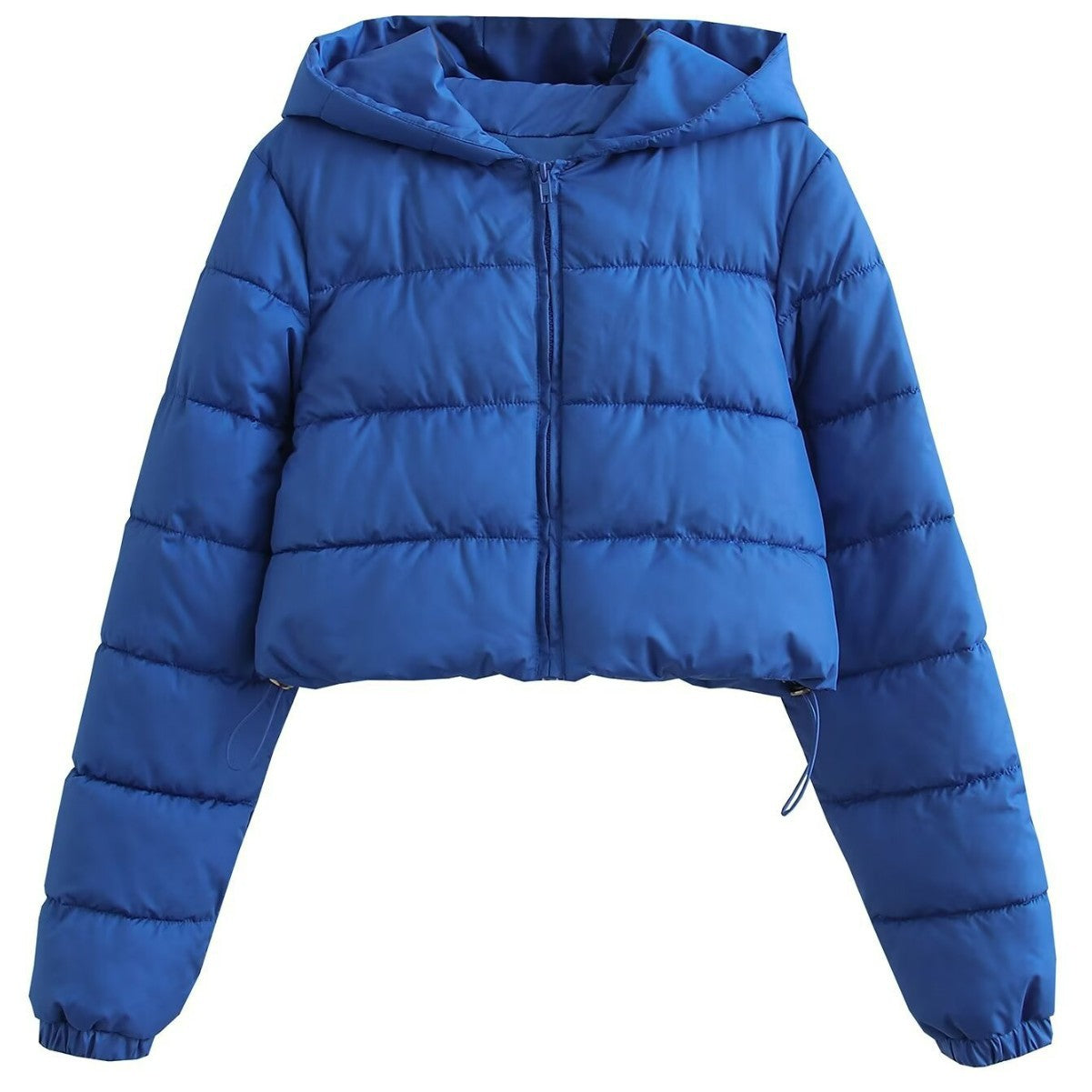 Women Short Quilted Hooded Puffer Jacket with Drawstring and Zipper Chichicherry