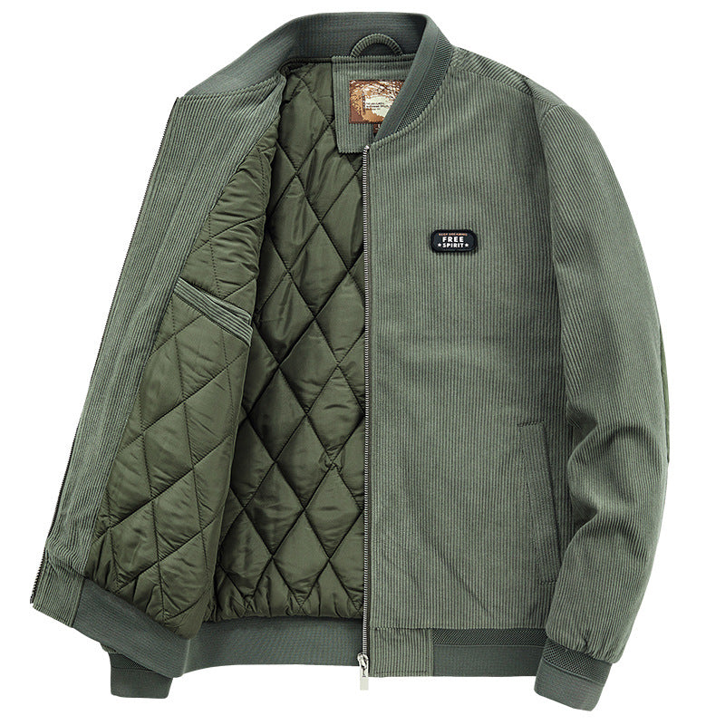 Men's Cord Bomber Jacket with Quilted Thermal Lining and Ribbed Cuffs Chichicherry
