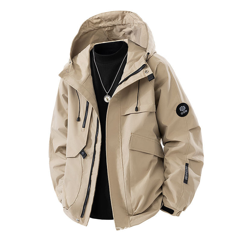 Men's Minimalist Urban Softshell Parka with Concealed Utility Pockets and Adjustable Hood Chichicherry