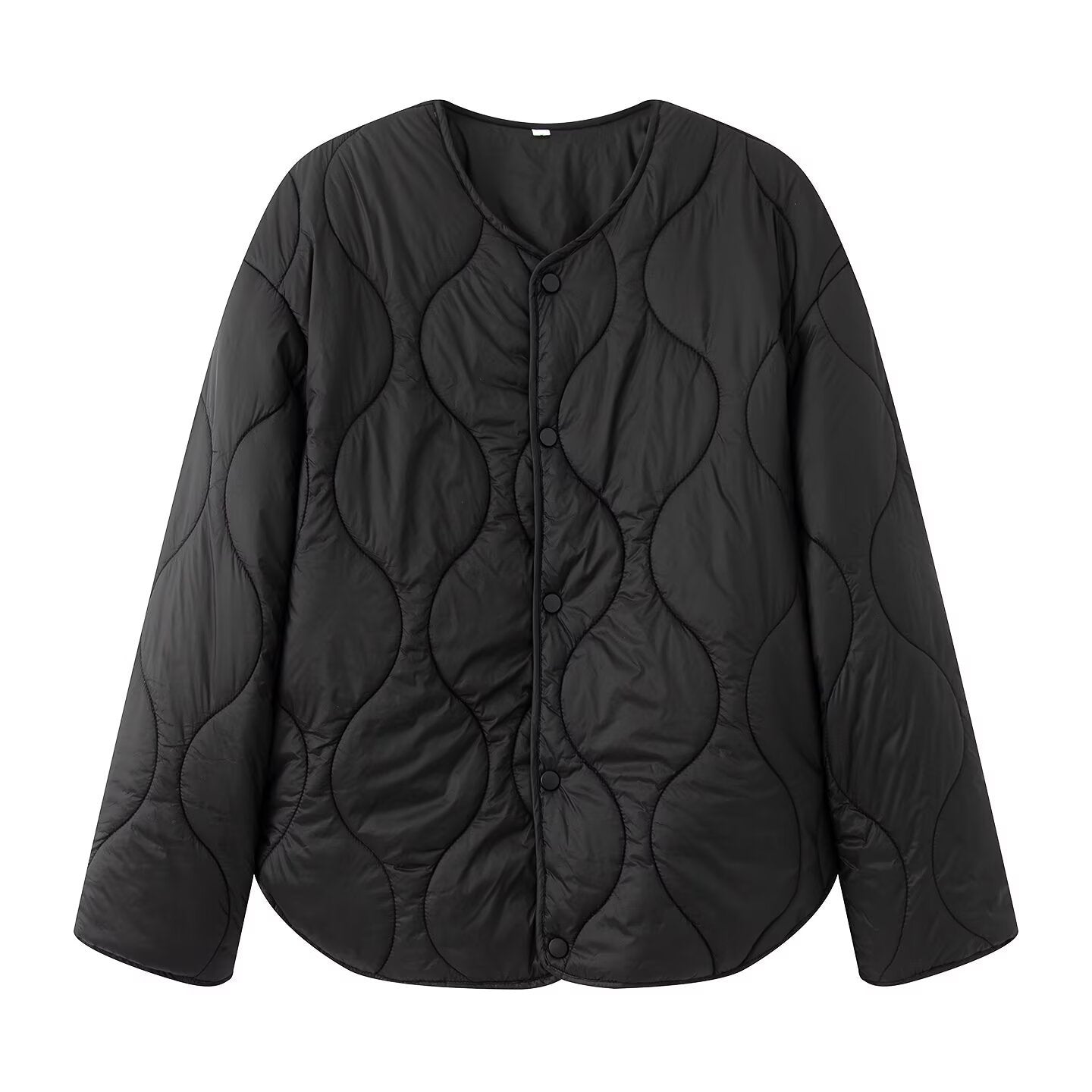 Women's quilted jacket with oversized cut, round neck and curved hem Chichicherry