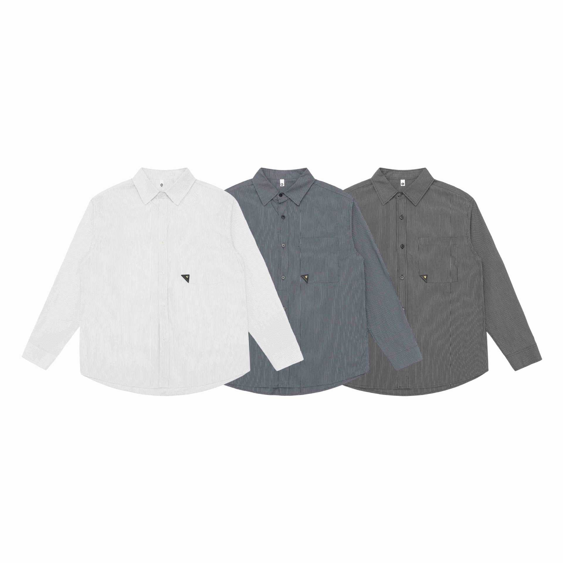 Men's Loose Striped Cotton Shirt with Chest Pocket and Kent Collar Chichicherry