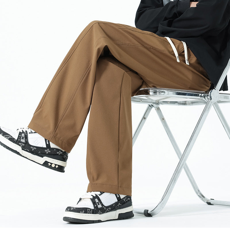 Men's Relaxed-Fit Leisure Pants with Drawstring Waist and Seams Chichicherry
