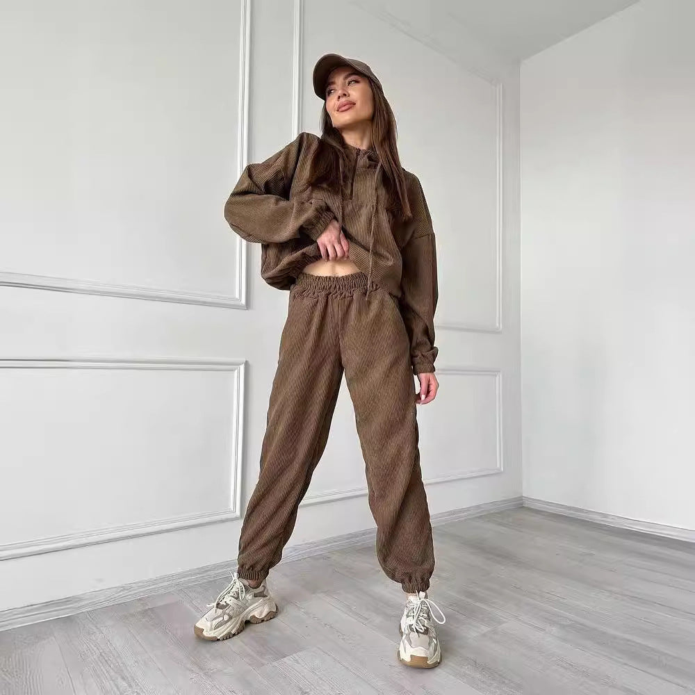 Damen Cordstoff Loungewear-Set mit Kapuzenpullover und Jogginghose Chichicherry
