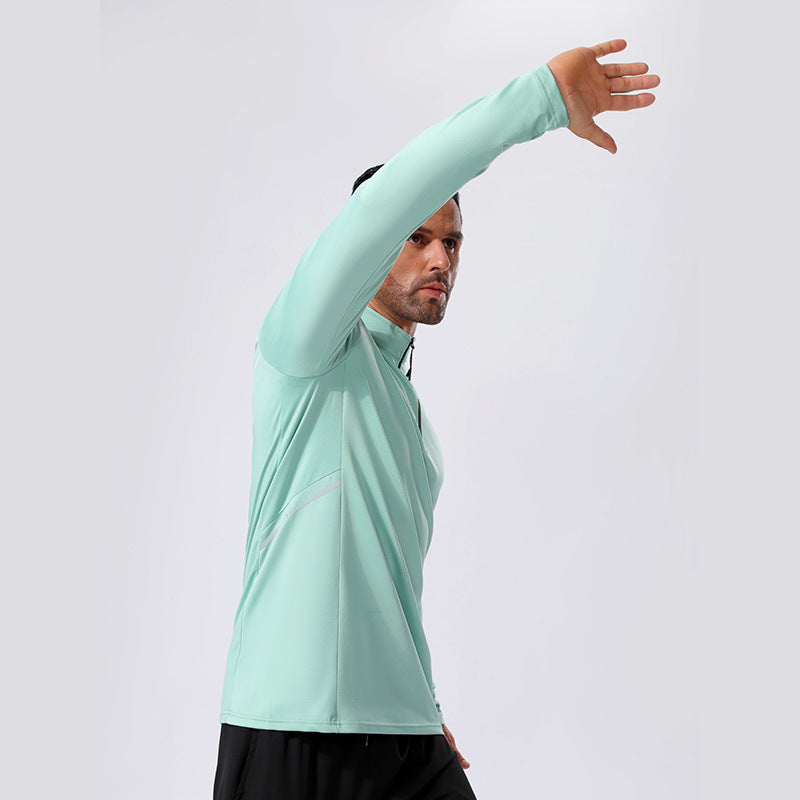 Men's Lightweight Sporty Long Sleeve Polo Shirt with Short Zipper and Stand-Up Collar Chichicherry