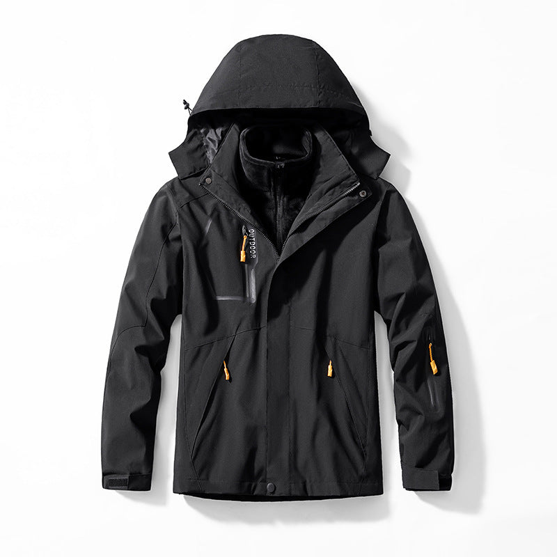 Men's Three-in-One Outdoor Softshell Jacket with Removable Fleece Inner Jacket and Hood Chichicherry