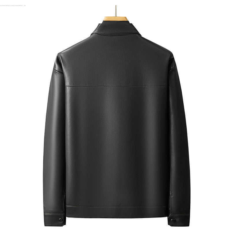 Men's Faux Leather Overshirt Jacket with Utility Chest Pocket and Snap Button Placket Chichicherry