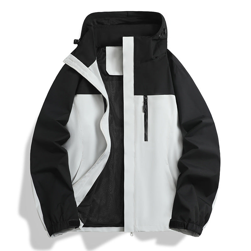 Men's waterproof and windproof softshell outdoor jacket with hood, breathable mesh lining and chest zipper Chichicherry