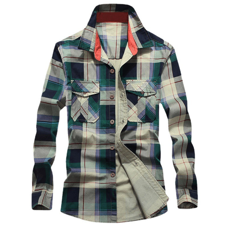 Men's Checked Cotton Work Shirt with Chest Flap Pockets and Contrasting Inner Collar Chichicherry
