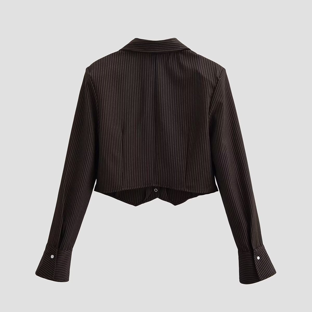 Ladies short blouse in pinstripe look with tailored cut and pointed hem Chichicherry