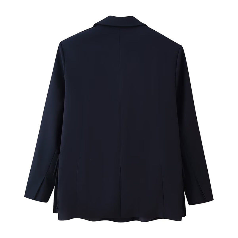 Women Double-breasted Field Blazer with large flap pockets and shoulder epaulets Chichicherry