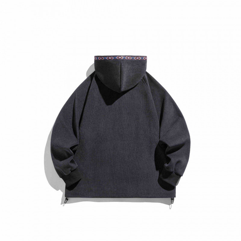 Unisex Oversize Hoodie with Zipper and Woven Decorative Bands Chichicherry