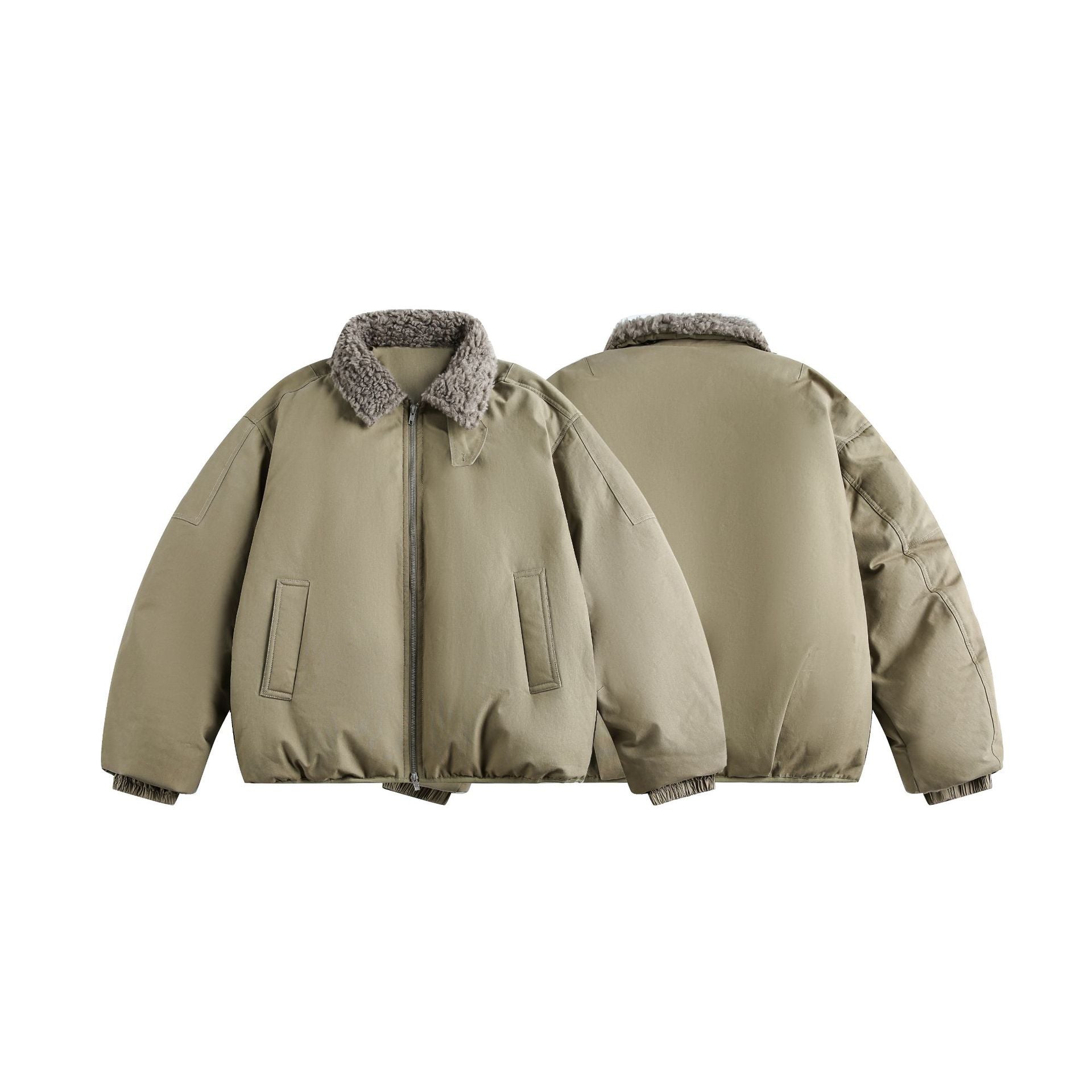 Men's Warm Insulated Field Bomber Jacket with Sheepskin-Look Collar Chichicherry