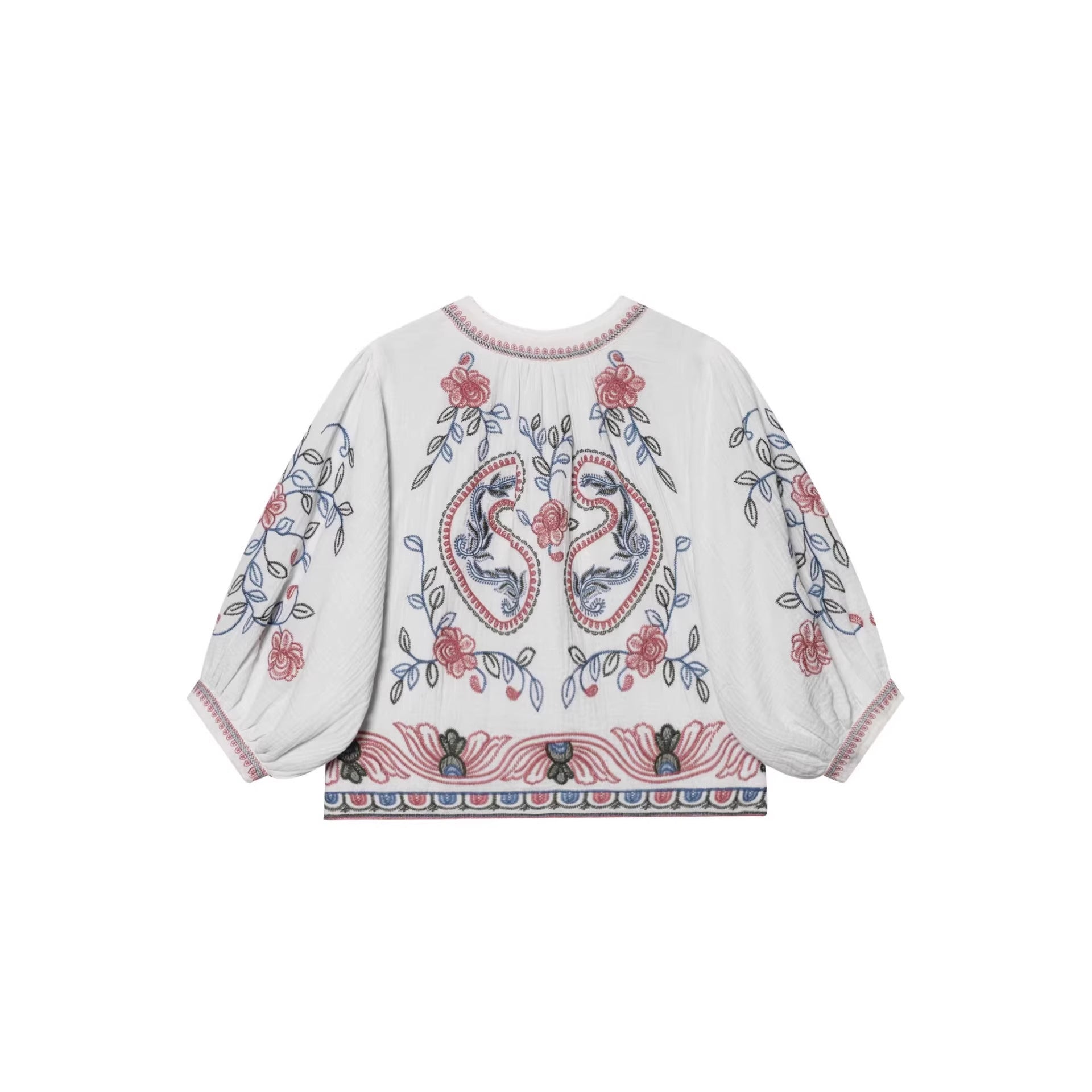 Women Quilted Kimono Jacket with Floral Embroidery Chichicherry