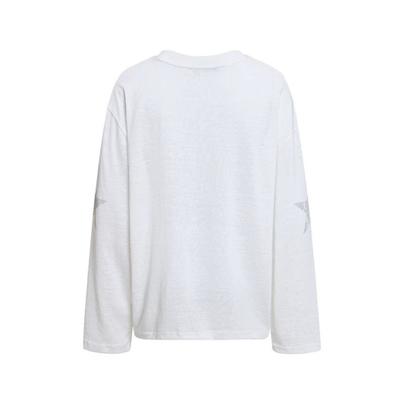 Women's oversized long sleeve made of cotton jersey with glitter star print and round neckline Chichicherry