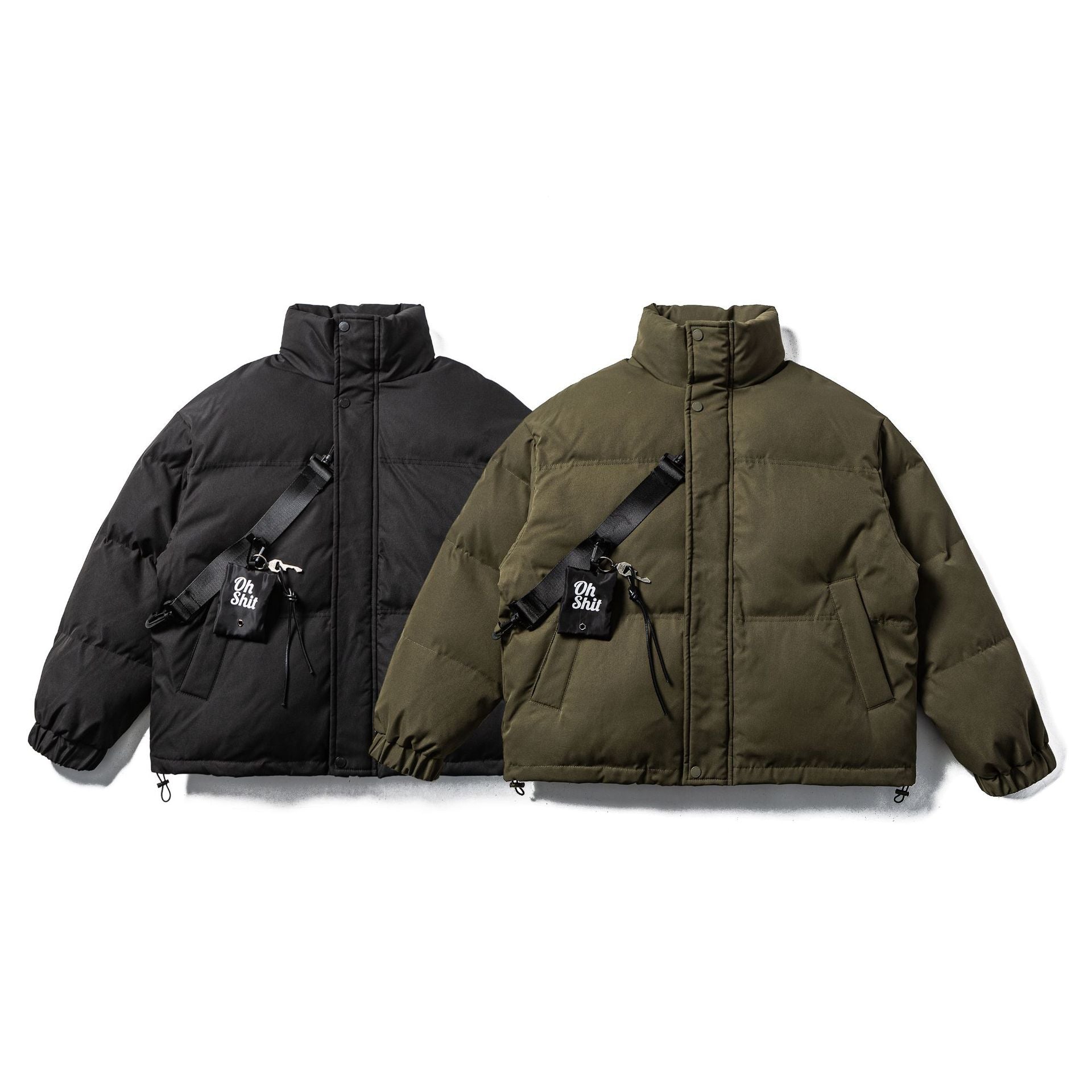 Unisex Boxy-padded Puffer jacket with high standing collar, adjustable hem and utility belt Chichicherry