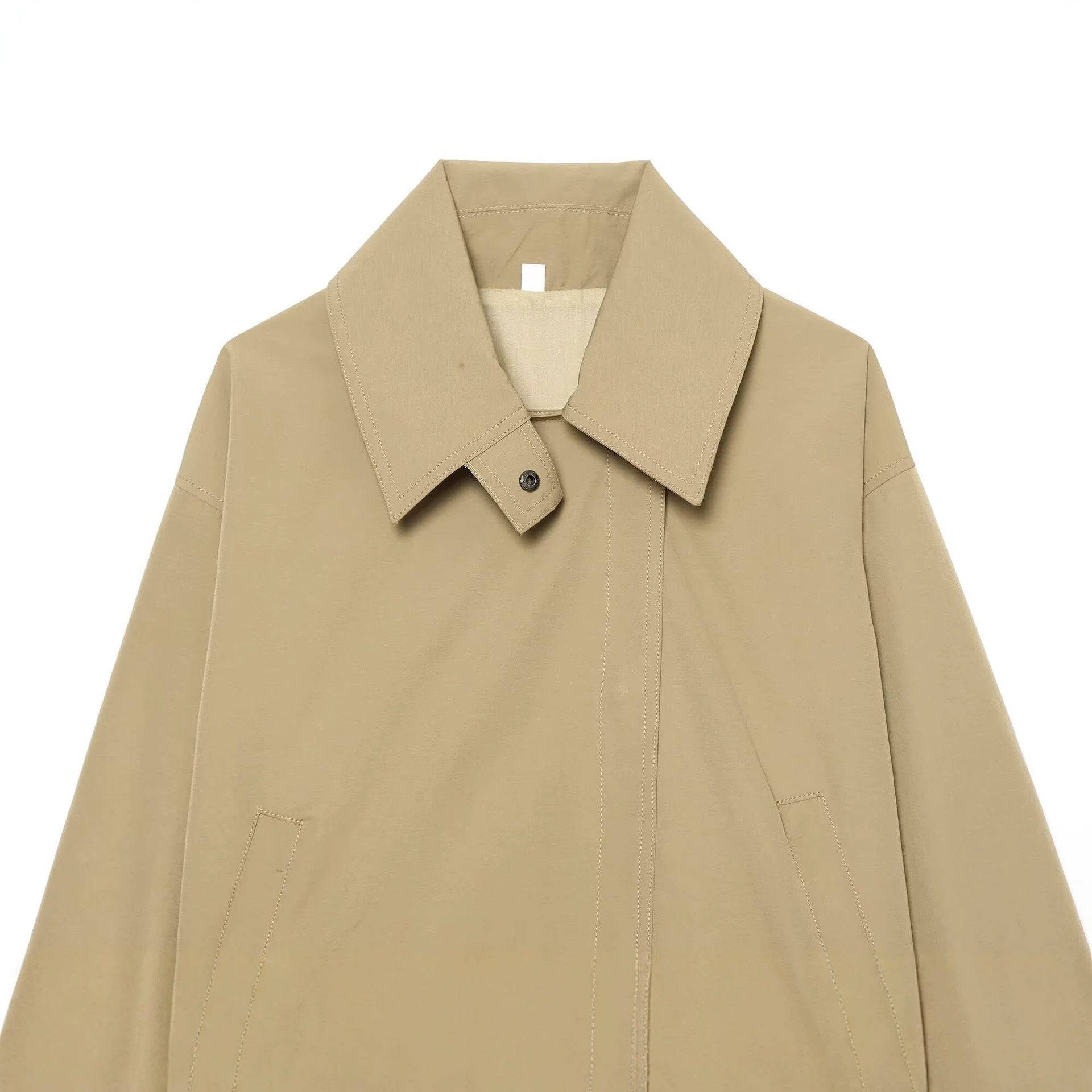 Women's Cropped Transitional Jacket with Wide Kent Collar and Concealed Button Placket Chichicherry