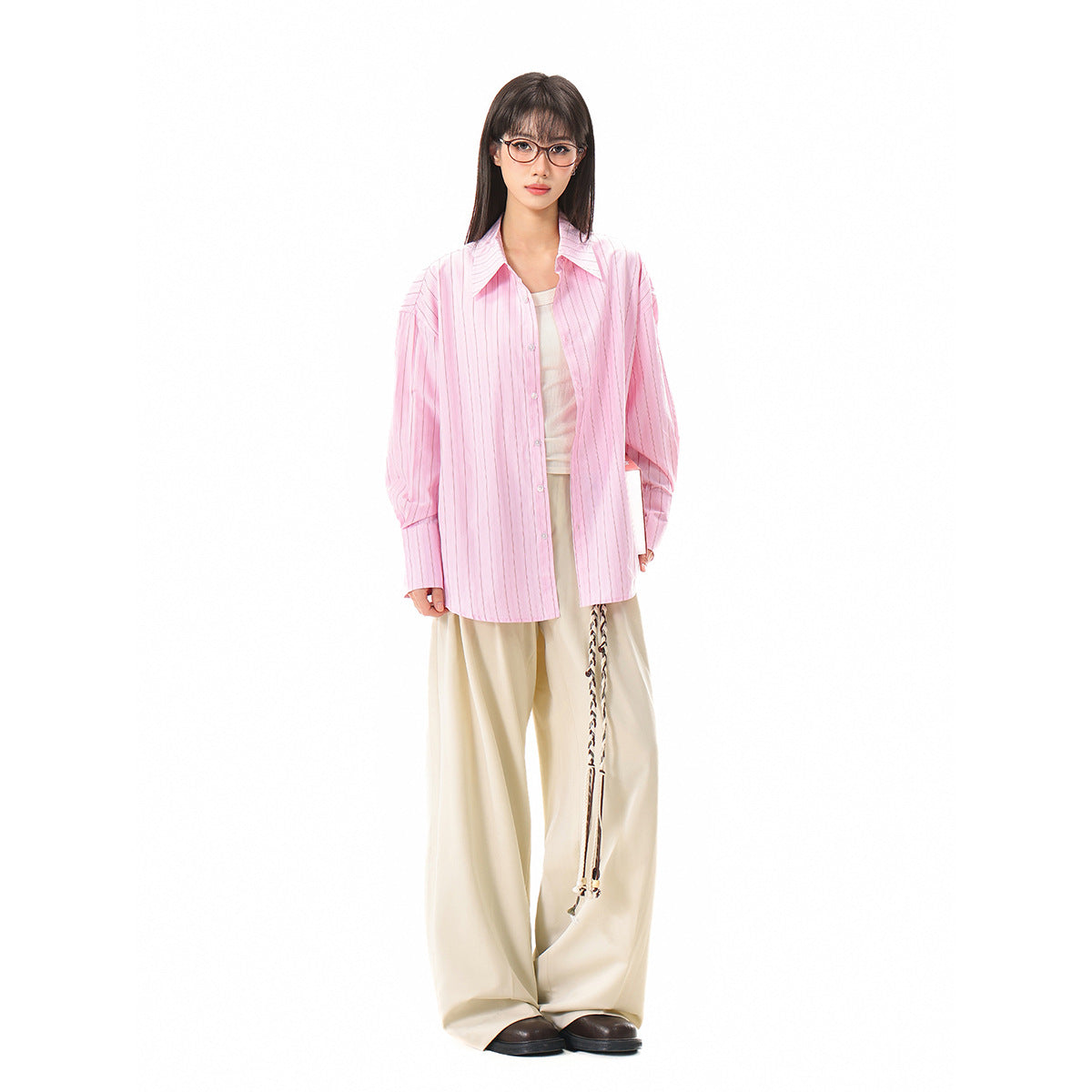 Women's Relaxed-Fit Boxy Shirt Blouse with fine ribbed texture and extended back hem Chichicherry