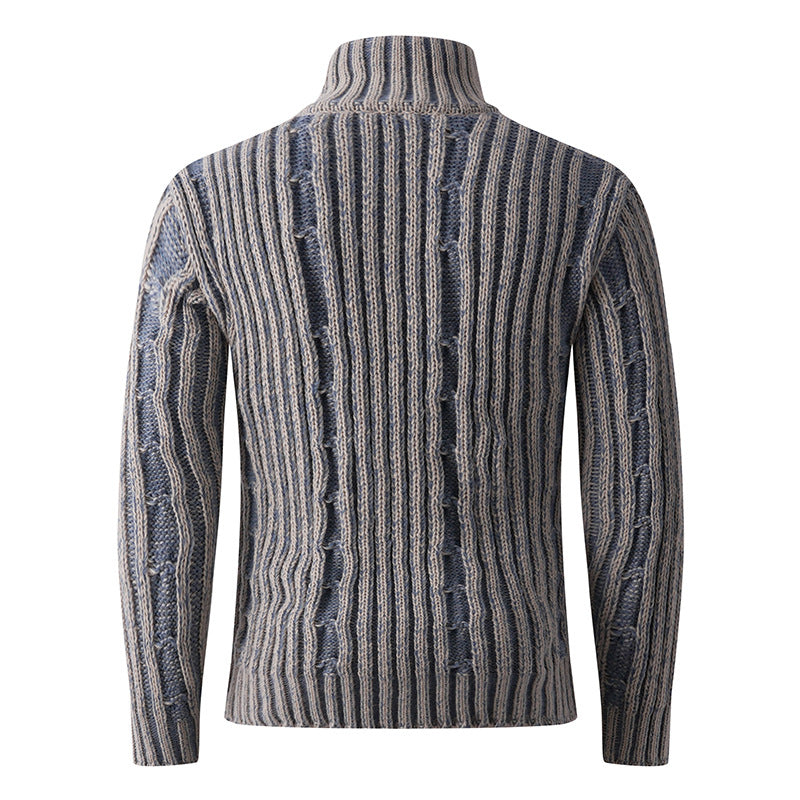 Men's knit cardigan with cable pattern, stand-up collar and full-length zipper Chichicherry