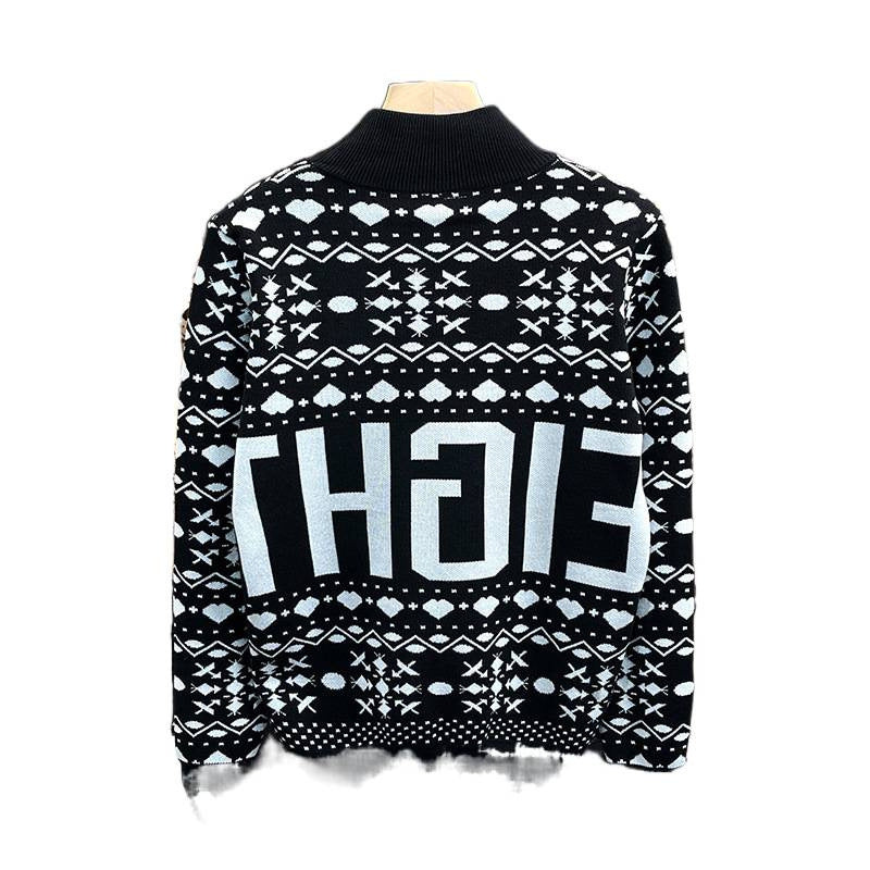 Herren Rollkragenpullover mit Norweger-Jacquard und großflächigem Logoprint Chichicherry