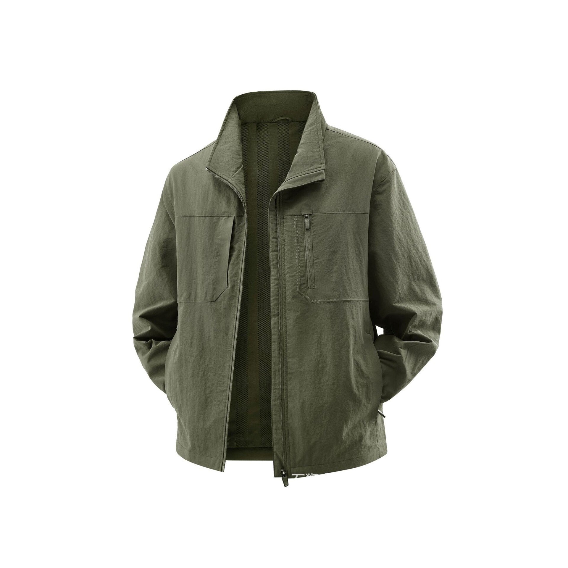 Men's Lightweight Field Utility Jacket with Mesh Lining, Stand-Up Collar and Zipper Pockets Chichicherry