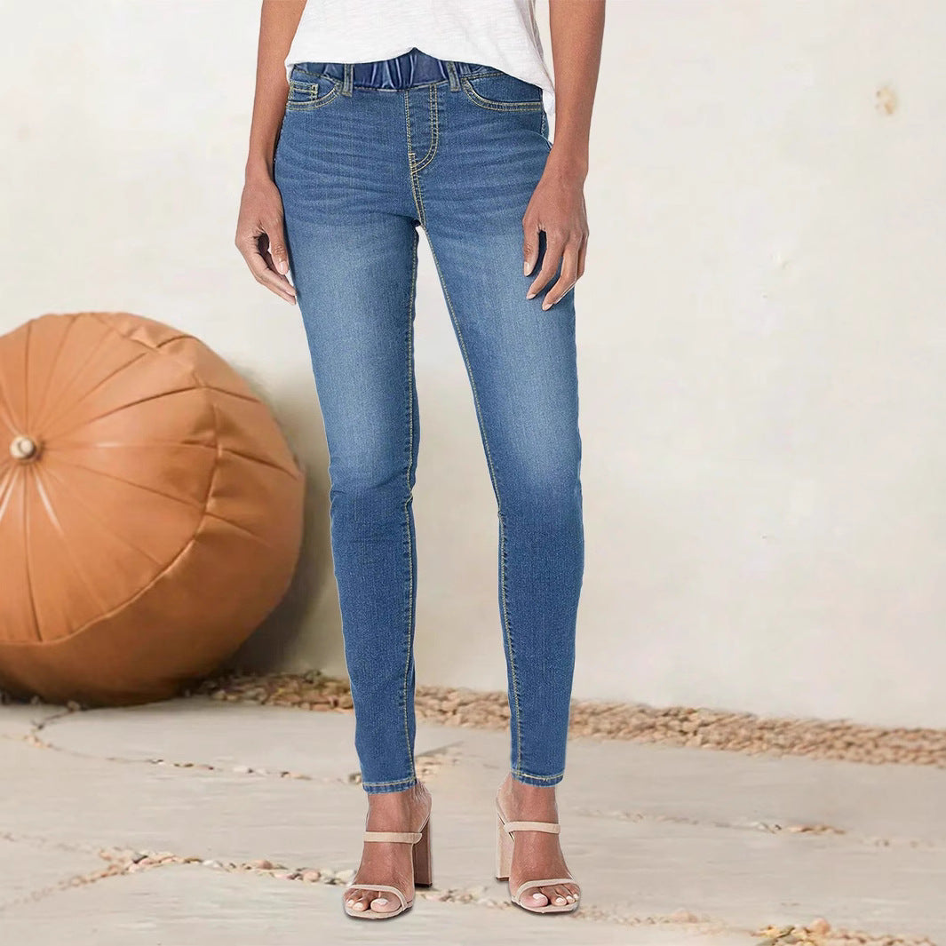 Women high-cut stretch jeggings with elastic comfort waistband and back pockets Chichicherry
