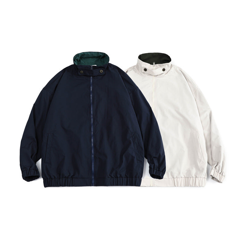 Men's loose-fitting lightweight windbreaker with high stand-up collar and elastic hem Chichicherry